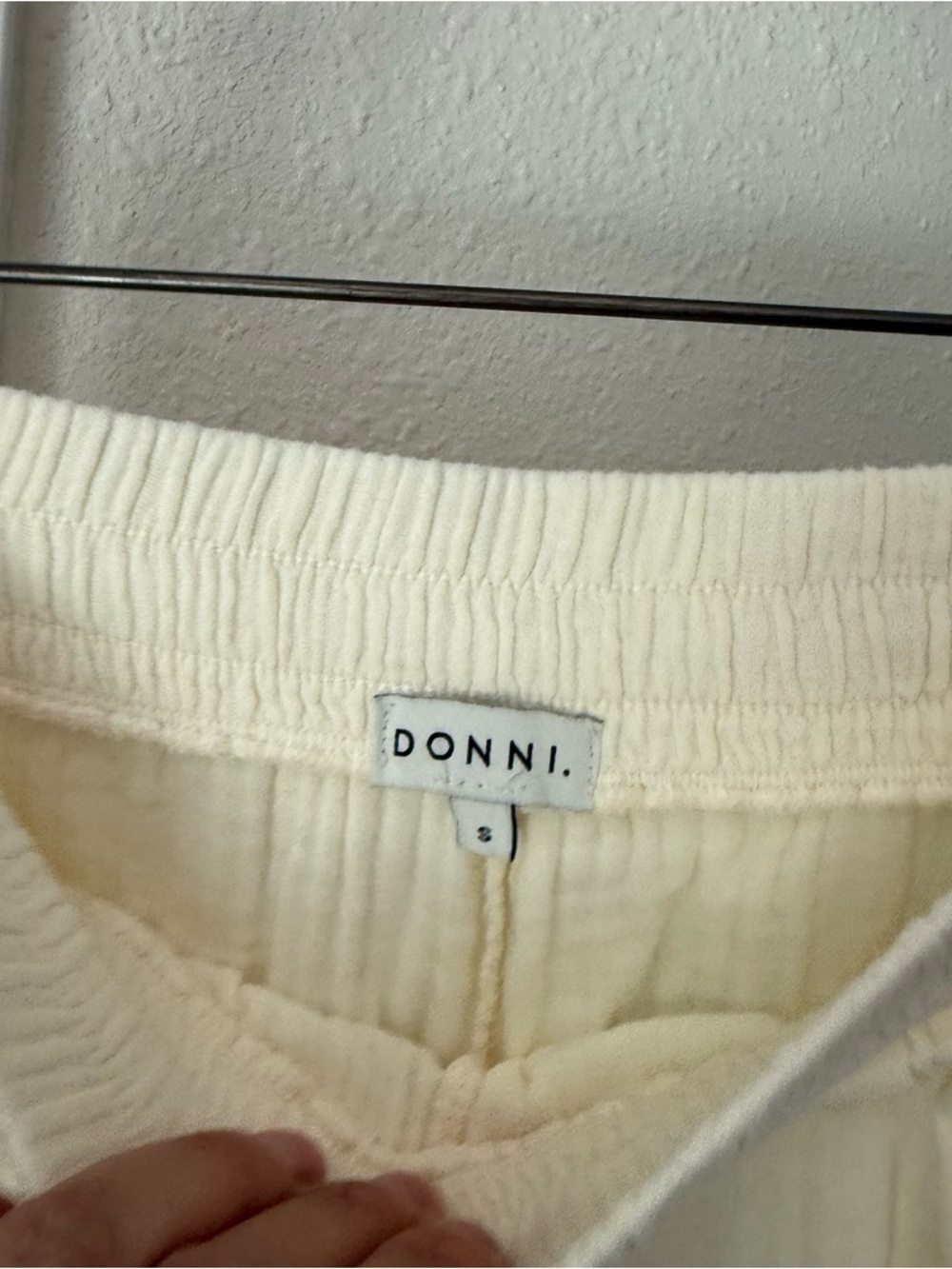 DONNI. off white cream gauze wide leg pull on drawstring waist pants - Picture 5 of 5